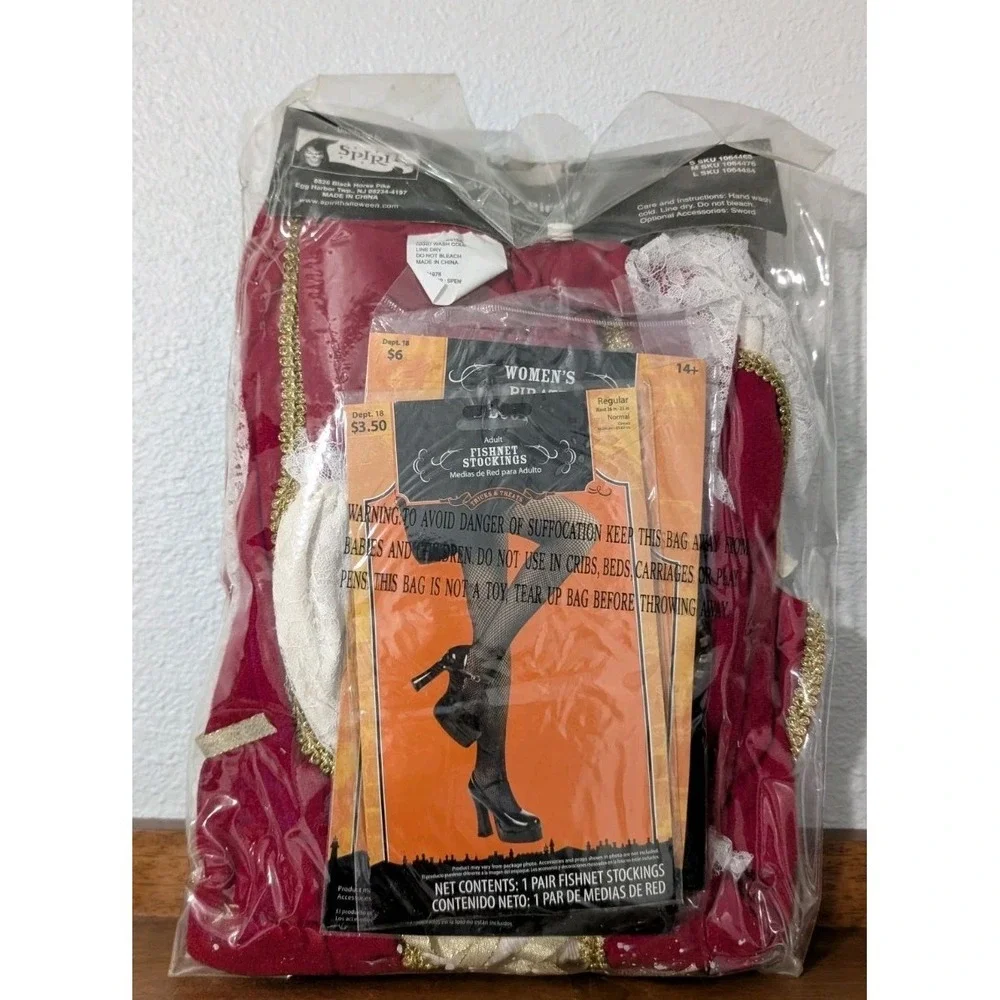 Spirit Pretty Pirate Adult Halloween Costumeb Dress & Hat 2 Prs Stockings Sz S‎